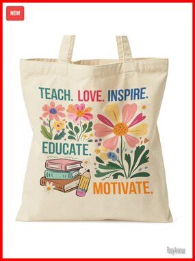 Canvas Tote Bag Teacher Gift Women Shopping Work Travel Inner Pocket